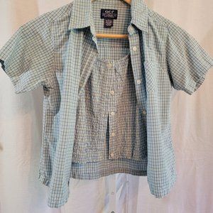 Old College inn Jean Company Light Blue Plaid Girls top Size Large